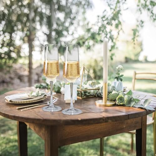 Clear Glass Champagne Flutes - 8.5 oz Stemware Set of 2