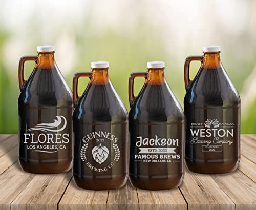 64 oz Amber Glass Beer Growler with Handle - Personalized Refillable Jug