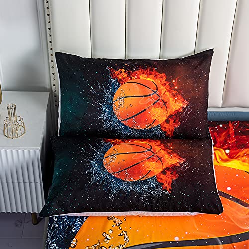 Basketball Twin Fitted Sheet Set - Ice Flame Galaxy Bedding for Kids