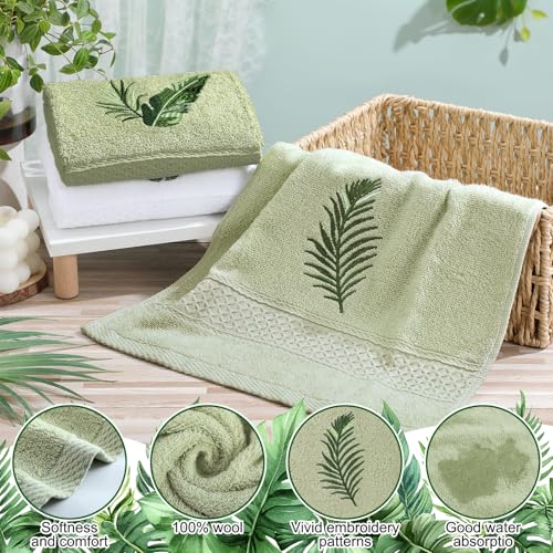 3-Piece Embroidered Cotton Hand Towel Set, Tropical Leaf Bathroom Decor