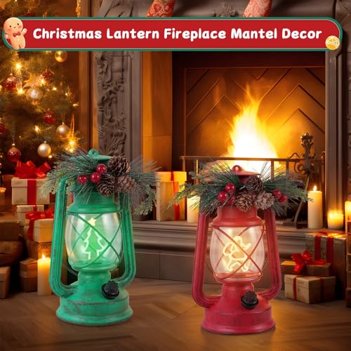 GlexpFesti 2-Pack Christmas Decorative Lanterns with Dimmable Light Wick - Red & Green