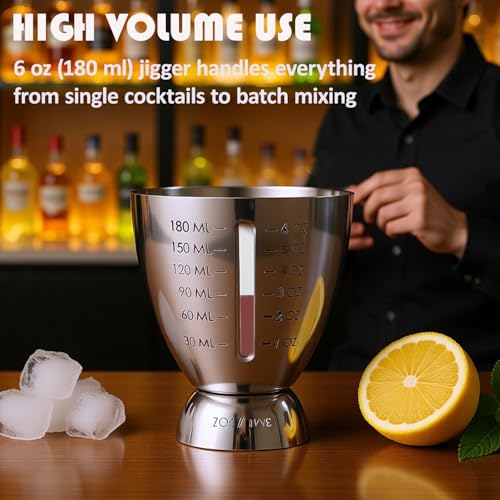 Sipoyen Silver Stainless Steel Cocktail Jigger with OZ & ML Markings, 1-6oz