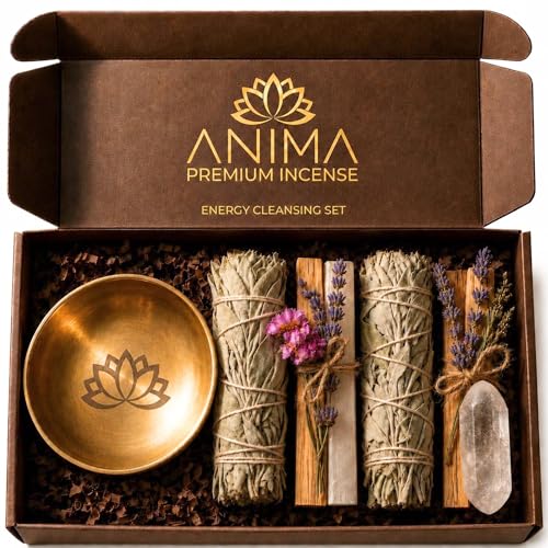 Energy Cleansing Smudge Kit with White Sage, Palo Santo, Crystals & Bowl