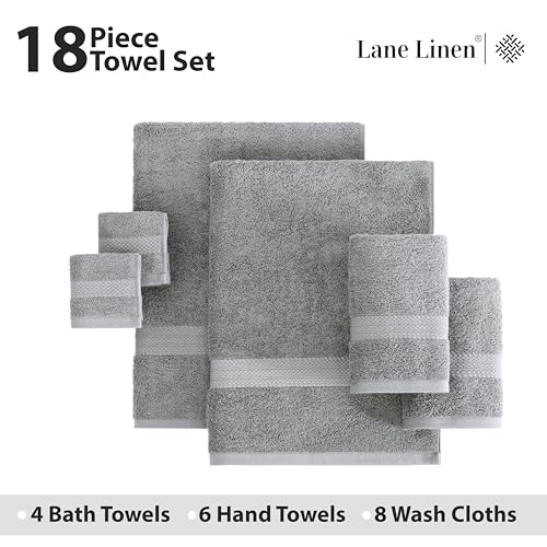 18-Piece Cotton Bath Towel Set - Soft, Absorbent Terry Towels in Grey