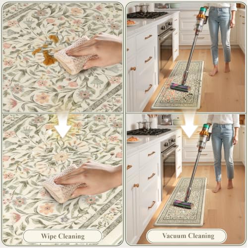 Anti-Fatigue Kitchen Mat Set, Boho Floral Cushioned Floor Rugs - 2 Piece