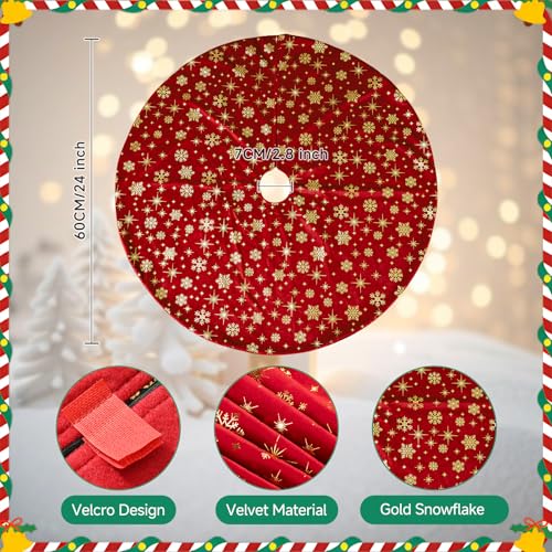 Lanpn Red Velvet Christmas Tree Skirt 24 Inch Holiday Decor with Snowflake Pattern