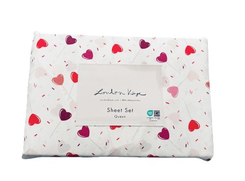London Kaye Valentine's Day Sheet Set (Hearts Galore, Queen)