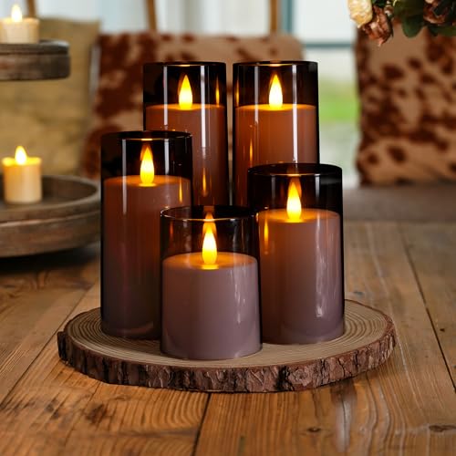 Homemory Gray Flickering Flameless Candles with Remote & Timer Set - 4/5/6/8 Inch Height