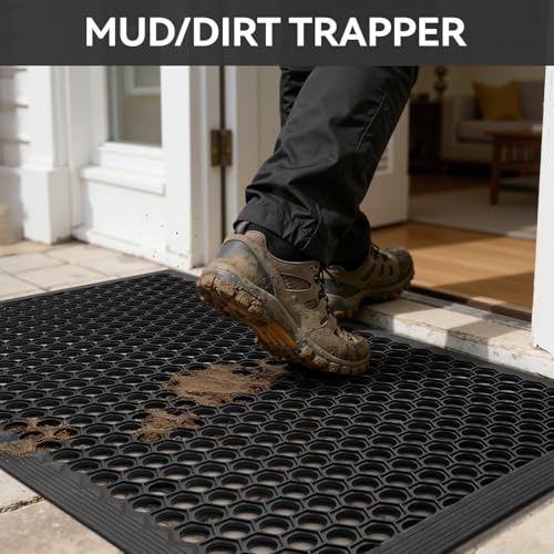 Heavy Duty Rubber Door Mat 17x30 Inch - Non-Slip Waterproof Outdoor Doormat