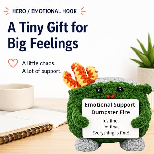 Emotional Support Dumpster Fire Crochet Plush Desk Decor Gag Gift
