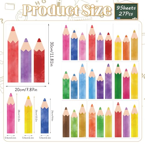 Pencil Window Clings - 9 Sheets, 27 Pcs Double-Sided Classroom Decor
