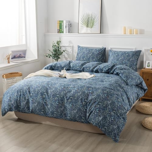 100% Cotton Floral Queen Duvet Cover Set - 3-Piece Wildflower Bedding