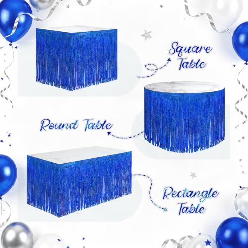 2 Pack Royal Blue Iridescent Fringe Table Skirt 30 x 118 Inch