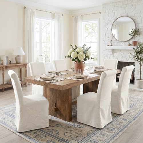 Slipcovered Parsons Dining Chairs, Set of 4, Cream Linen Upholstery
