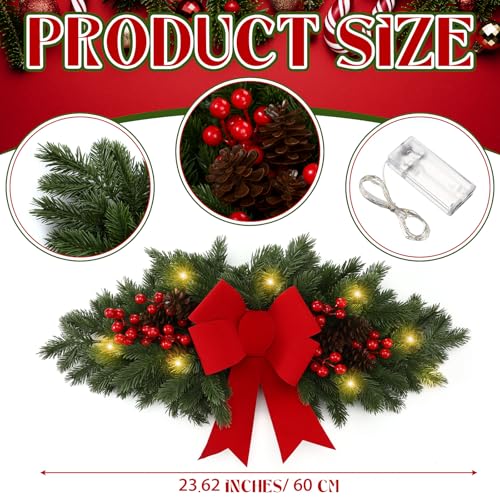 24.5-Inch Artificial Christmas Swag with LED Lights and Red Berries