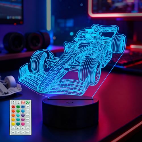 3D F1 Racing Car Night Light, LED Illusion Lamp with Remote Control