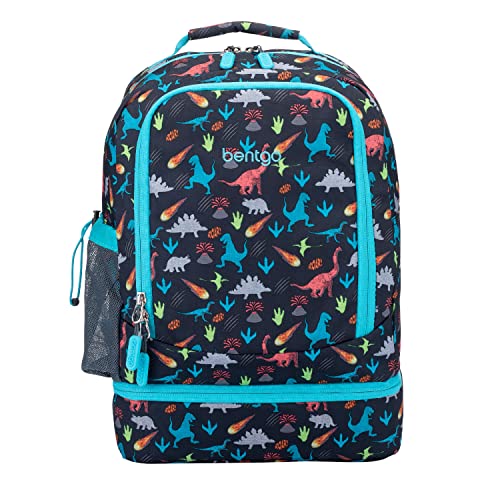 Bentgo Kids 2-in-1 Backpack & Insulated Lunch Bag - Durable 16¡± Backpack & Lunch Container in Unique Prints for School & Travel - Water Resistant, Padded & Large Compartments (Dinosaur)