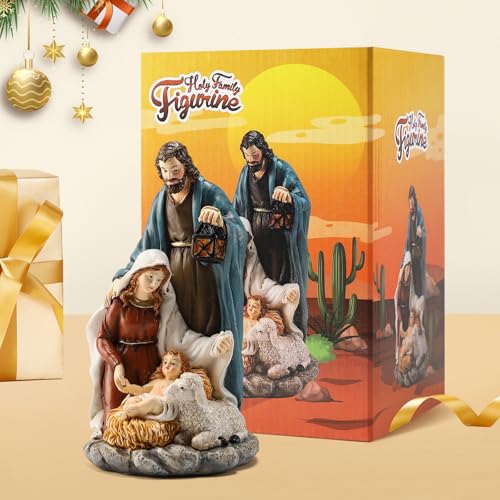 6.5-Inch Christmas Nativity Set - Hand-Painted Holy Family Resin Figurine