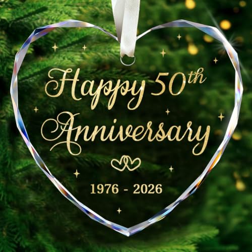 50th Anniversary Heart Glass Ornament - Golden Wedding Keepsake Gift