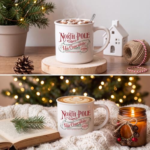 Yaomiao 12 Pcs North Pole Christmas Mugs - Ceramics Enamel Coffee Cup Set, 12 oz, With Handles