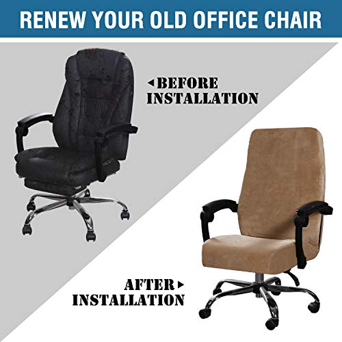 H.VERSAILTEX Velvet Home Office Chair Covers Stretchable Computer Desk Chair Covers Mid - High Back Universal Executive Boss Chair Covers Gaming Chair Cover Removable Machine Washable, Camel