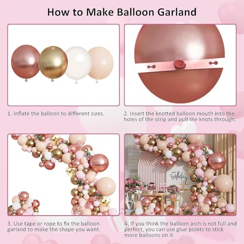 129-Piece Rose Gold and Pink Balloon Garland Arch Kit for Party Decor