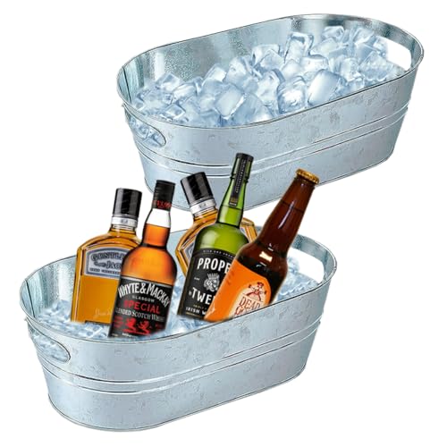 Galvanized Metal Ice Bucket 3 Gallon Beverage Tub with Handles (2 Pack)