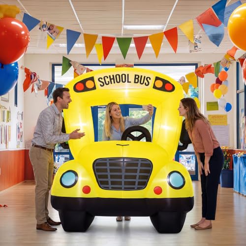 6 x 5 ft Inflatable School Bus Party Decoration with Built-in LED Lights