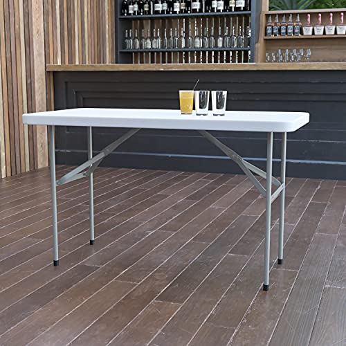 Flash Furniture 4-Foot Granite White Plastic Folding Table - Indoor/Outdoor Event Table