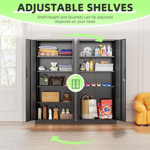 72-Inch Tall Locking Metal Storage Cabinet with 4 Adjustable Shelves, Black