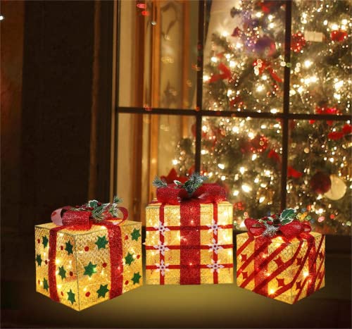 GLOWNOVA Ultra-Large 15x13x10.5 Inch Christmas Lighted Gift Boxes Set of 3 with 91 LEDs
