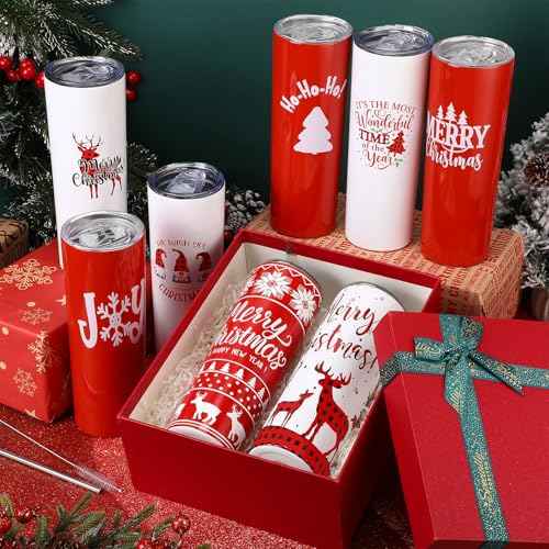Ziliny 8 Pack Christmas Insulated Stainless Steel Travel Tumblers with Lids and Straws - 20 oz
