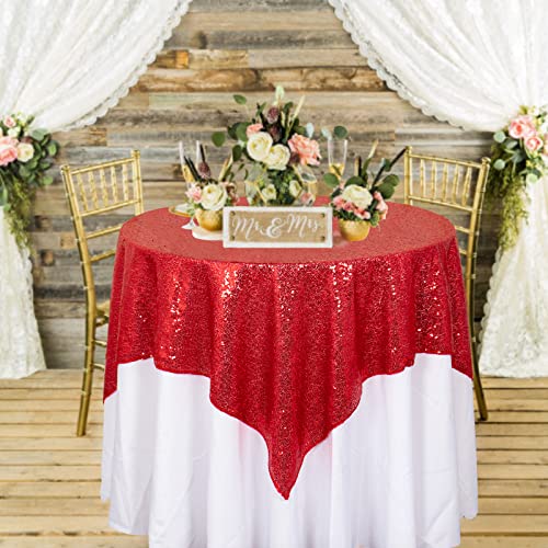 36x36 Inch Red Sequin Tablecloths | 2 Pack Sparkle Square Party Linens for Weddings & Christmas