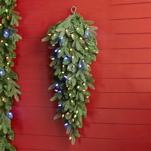 3ft Pre-Lit Artificial Christmas Teardrop Swag with LED Lights and Timer