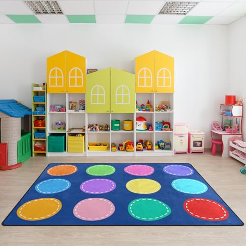 5x7 Ft Kids Classroom Seating Rug - Colorful Circle Non-Slip Play Mat