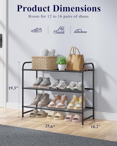 3-Tier Stackable Metal Shoe Rack, 25.6-Inch Wide Closet Organizer