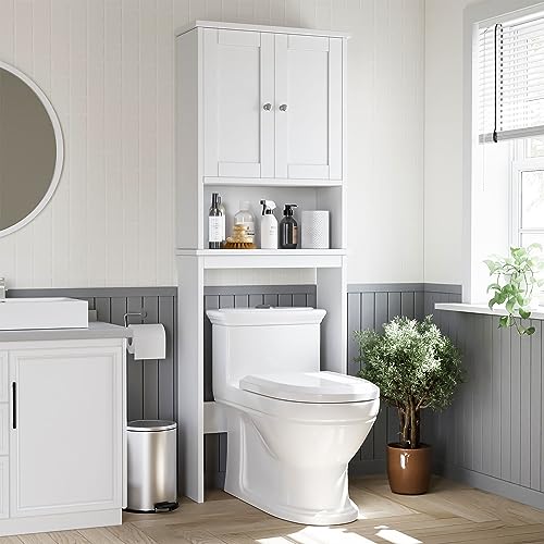 Shintenchi Over the Toilet Storage Cabinet, Freestanding Space Saver - White