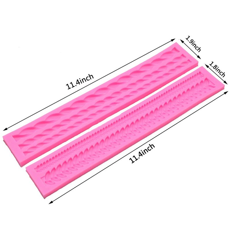 Rope & Leaf Strip Cake Border Molds Silicone Cupcake Fondant Cake Decorating Tools Candy Chocolate Gumpaste Moulds Pack of 2