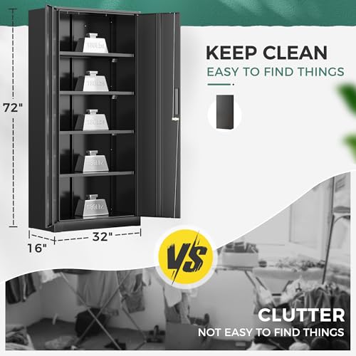 72-Inch Tall Metal Storage Cabinet, Locking Steel Garage Organizer with 4 Shelves
