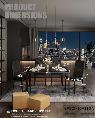 5-Piece Dining Table Set for 4, Modern Tempered Glass Table and PU Leather Chairs
