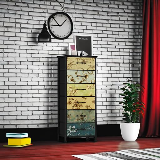 Tall 6-Drawer Dresser with Fabric Drawers, Retro Storage Organizer Unit