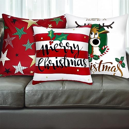 Boao 6 Pack 18x18 Inch Christmas Pillow Covers - Merry Holiday Decorations, Reindeer & Tree Designs