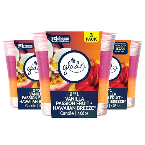 Hawaiian Breeze & Vanilla Passion Fruit Scented Candle Jars (3 Pack, 4.08 oz)
