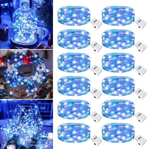Fairdeer 12 Pack Fairy Lights - Blue & White 7ft Waterproof LED String Lights (3 Modes) Battery Operated