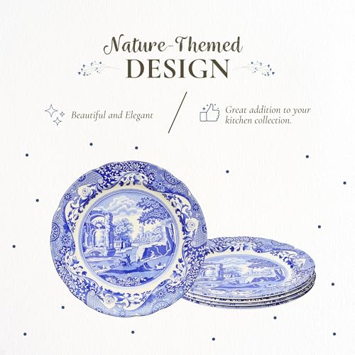 Spode Blue Italian Dinner Plates Set of 4 - Blue/White, 10.5 Inch, Heritage Design