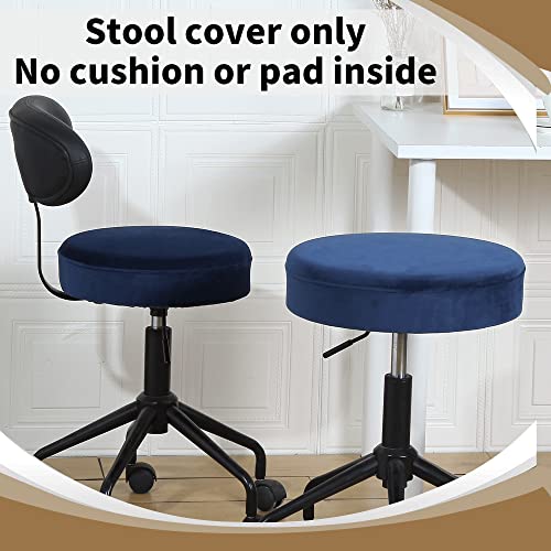 Stretchy Velvet Bar Stool Cover - Washable Round Slipcover (L, Navy)