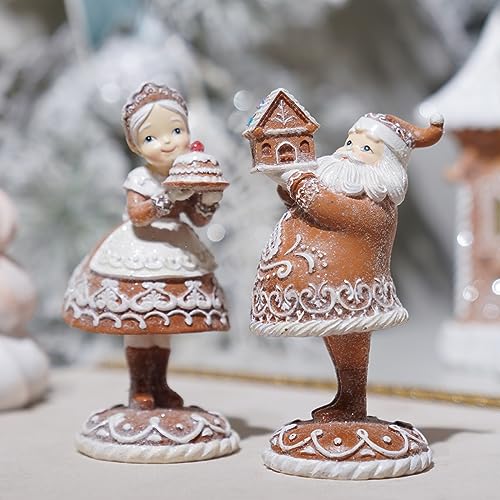 Braxio Mr. Santa & Mrs. Santa Gingerbread Christmas Figurines - 2 Pack Home Decor