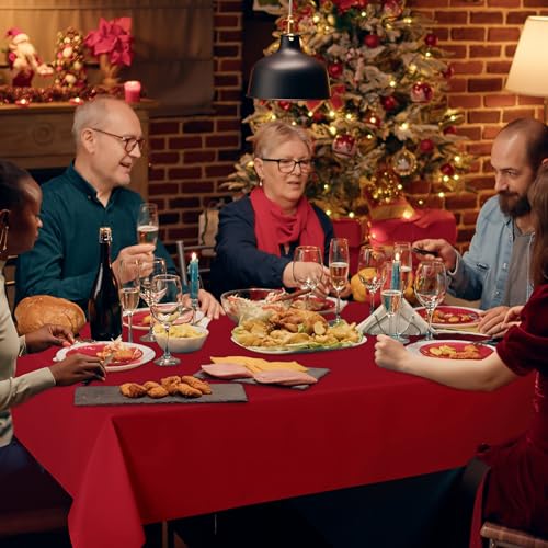 Sancua Red Tablecloth 60x102 Inch, 6 Pack for 6ft Tables - Polyester Wrinkle-Free
