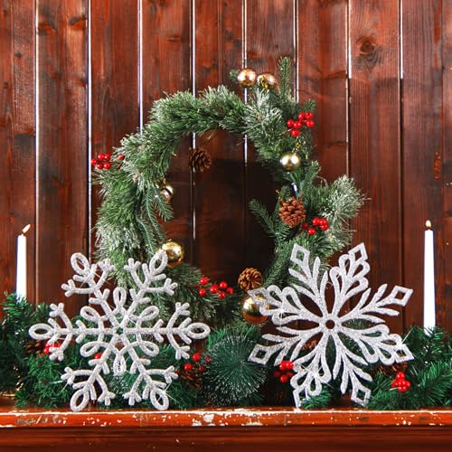 Sratte Silver 48 Pcs 12-inch Glitter Snowflake Ornaments for Christmas & Winter Decor