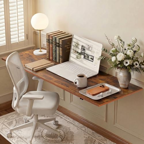 Wall Mounted Folding Table, 47-inch Rustic Brown Fold Down Desk